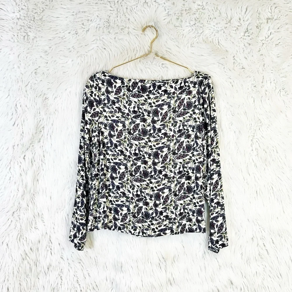 J. Crew floral drapey boatneck blouse